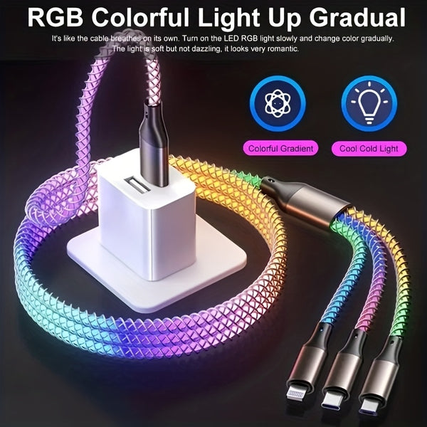 LuminaFlow™ | 3-in-1 Fast Charging RGB LED Cable