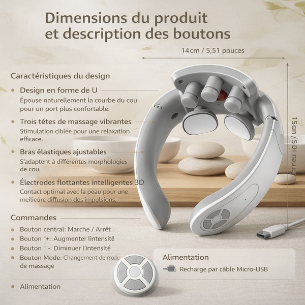 NeckEase™ appareil massage cervical, masseur cou, relaxation cervicale, accessoire bien-être, massage maison, détente musculaire