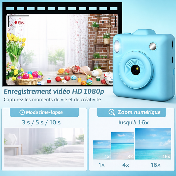 Print Camera™ caméra enfant, appareil photo enfant, impression instantanée enfant, jouet éducatif photo, jouet créatif enfant, cadeau enfant